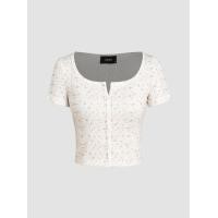 ราคา Cider U neckline Floral Buckle Short Sleeve Tee (20721558857)