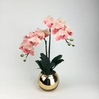 ราคา แจกันดอกไม้ประดิษฐ์ กล้วยไม้สีส้มจัดในแจกันสีทอง ดอกไม้ปลอมพร้อมแจกัน (17354132209)