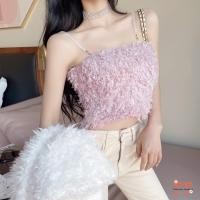 ราคา สต็อกไทย FF เสื้อสายเดี่ยว ทรงครอป สไตล์ขนนก สายแต่งลูกปัดเพชร 4 สี แฟชั่น (7525331429)