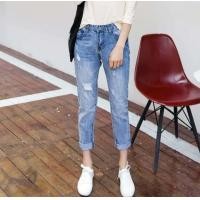 ราคา กางเกงยีนส์ทรงบอย เอวสูง แต่งขาดสวยมาก (21067814208)