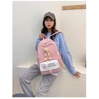 ราคา 2023 กระเป๋านักเรียนเกาหลีใหม่ความจุขนาดใหญ่กระเป๋าเป้เดินทางสีลูกกวาดพร้อมตุ๊กตา (18656077101)