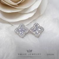 ราคา ต่างหูแป้น คริสตัลแท้ ล้อมเพชรละเอียด ลายดอกไม้ Flower โมโนแกรม ดามิ ขนาดกลาง ก้านเงินแท้ เครื่องประดับ ER0395 ER0396 ValueJewelry (18941665326)