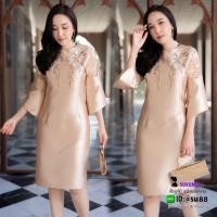 ราคา ชุดเดรสผ้าไหมอิตาลีทอสี่เส้นสังเคราะห์ ช่วงตัวปักลายดอกสวยงาม (15146211948)