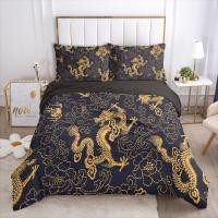 ราคา 3D Duvet Cover Set Bedding Sets Comforter Quilt Cover Bed Linen King Queen Black Gold Lotus Design Printed 220x260 Size (19009461021)