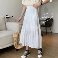 ราคา COD SDFSDRGBWWW Women Chiffon Skirts Vintage High Waist Elastic Patchwork White Black Chic Long Cake A line Skirt for Student (20244009600)