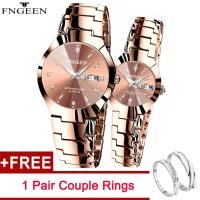 ราคา แหวนคู่ฟรี FNGEEN ขายร้อน2 Pcs นาฬิกาคู่ฉบับภาษาเกาหลี Luxury Original ปฏิทินวันที่กันน้ำนาฬิกาคู่รักสแตนเลสควอร์ทซ์แฟชั่นลำลองนาฬิกาข้อมือสำหรับผู้ชายผู้หญิง (7809927189)