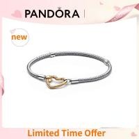 ราคา สร้อยข้อมือแพนดอร่าเงินแท้ 925 ชุบ 18K แพนดอร่ารูปหัวใจหัวเข็มขัดห่วงโซ่งูสร้อยข้อมือโซ่กระดูก Pandoraˉ 925 sterling silver basic bracelet plated 18K Pandoraˉ heart shaped chain buckle snake bone chai