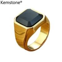 ราคา Kemstone สแตนเลสแฟชั่นสีดำอาเกตเครื่องประดับแหวนทองเงินสำหรับแหวนผู้ชาย (646506967)