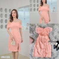 ราคา BS2990 เดรสออกงาน ทรงปาดไหล่ อกแต่งผ้ามุ้งซีทรู ชายกระโปรง เดรสออกเดท (15834314186)