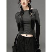 ราคา Beautifultime เสื้อยืดผู้หญิงเปลือยหลังแขนยาวปะต่อเข้ารูปพอดีเสื้อกั๊กฤดูร้อนเสื้อยืดสีตัดกัน (20811420196)