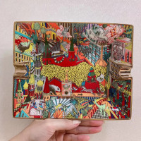 ราคา H European Style Delicate Fashion Ashtray Circus and Tiger Bone China Decoration Tray Storage Tray with Leather Base (18077081869)