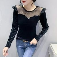 ราคา YIMEI เสื้อกำมะหยี่สีทอง MODE Korea ผู้หญิง2022แฟชั่นแบบใหม่ในฤดูใบไม้ร่วงสีดำบางเฉียบเสื้อแขนยาวคอกลมตาข่ายสุดเซ็กซี่ (17121044193)