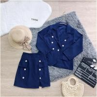 ราคา B17570 Set 2 ชิ้น เสื้อคลุมสูทแขนยาว กระดุม 6 เม็ด ผ้าซาร่าสีพื้น กระโปรงสั้น ผ้าซาร่า Set of 2 pieces long sleeved suit jacket 6 buttons solid color Zara fabric Zara short skirt (15377974919)