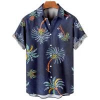 ราคา Summer Plant Print Hawaiian Beach Shirts For Men Lapel Button Down Short Sleeve Loose Casual Holiday Shirt Large European Size XS 5XL (21127241808)