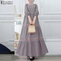 ราคา ZANZEA ชุดมุสลิมแขนพองสำหรับผู้หญิงชุดเดรสแขนพองพิมพ์ลายย้อนยุคชุดเดรสแม็กซี่ Abaya Kaftan (21167791385)