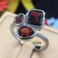 ราคา แหวนโกเมน แหวนเงินแท้ ชุบทองคำขาว พลอยโกเมนแท้ YTG 8544 (17523147033)