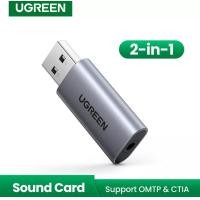ราคา UGREEN รุ่น 80864 Sound Card USB to แจ๊ค 3 5มม การ์ดเสียงสำหรับ PC โน๊ตบุ๊ค PS4 External USB Sound Card Mic (14448489275)