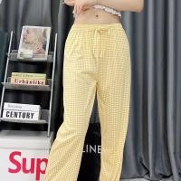 ราคา กางเกงใส่อยู่บ้าน กางเกงลำลอง ขายาวลายสก็อต ขาบานระบายลูกไม้ปลายขา (14274523861)