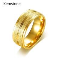ราคา ขายล่วงหน้า Kemstone 8 มม สีทองสีเหล็กฝ้าสแตนเลสแหวนผู้ชาย (1475802883)