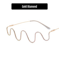 ราคา Western แฟชั่นเพชรโลหะครึ่งกรอบแว่นตาสำหรับผู้หญิง Wave Retro ไม่มีเลนส์ตกแต่งแว่นตาสำหรับผู้หญิง (17977247548)