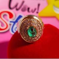 ราคา แหวนมรกต ล้อมเพชร แหวนเงินแท้ 92 5 ชุบพิงค์โกลว์ ประดับพลอยมรกตแท้ ตกแต่ง เพชรSwiss New (16891921559)