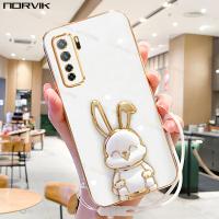 ราคา NORVIK เคสมือถือชุบโลหะหรูหราสีขาวพร้อมที่ยึดคันเบ็ดและสายคล้องสำหรับ Huawei Nova 11 11i 10 9 8i 7 Y91 Y71 Y90 Y70 Y61 Y7A P60 Honor Magic 5 4 90 70 50 X9A X8a X8 X7A X6 x6a SE Lite Pro 4G 5G ปลอกอ่อน