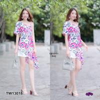 ราคา TW13018 Set 2 ชิ้น เสื้อสายเดี่ยวไหล่เดียวลายดอก กางเกงขาสั้น (3288196306)