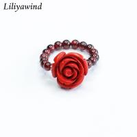 ราคา LILIYAWIND แหวนลูกปัดโกเมนสีแดงดอกกุหลาบสีแดงชาดสง่างามผู้หญิง (21126626381)