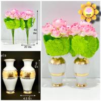 ราคา แจกันดอกบัว ดอกบัวผ้า บงกช พร้อมแจกัน คู่ (19213763425)