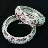 ราคา กำไลเงิน ลายไทยลงยา ลายไทยฉลุลงยาสวยงาม ราคาต่อ 1 วง (15881112711)