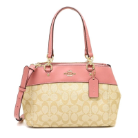 ราคา กระเป๋าถือ COACH แท้ รุ่นใหม่ ใบใหญ่ Coated canvas ลาย Signature ช่องเยอะ มีสายหนังยาว COACH 25396 LARGE BROOKE CARRYALL IN SIGNATURE COATED CANVAS Vintage Pink (17790833556)