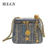 ราคา IELGY ผ้ายีนส์ลายทางสีน้ำเงินกระเป๋าทรงถังสำหรับผู้หญิงแฟชั่นลำลองสไตล์ตะวันตกกระเป๋าสะพายข้าง (20376264408)