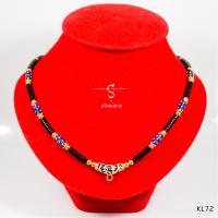 ราคา KL72 สร้อยห้อยพระ โค้งลงยาน้ำเงิน ประดับปล้องน้ำเงิน คั่นเม็ดกะลาดำ เม็ดทองเลเซอร์ เลือกความยาวได้ l สร้อยพระ พระ (20133479592)