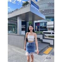 ราคา กระโปรงยีนส์ เอวสูง ชายเเต่งลูกไม้ (17115751129)