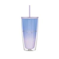 ราคา LocknLockแก้วพลาสติก 2 ชั้นพร้อมหลอด ความจุ750 ml สีม่วง (21122495548)