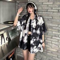 ราคา เสื้อเชิ้ตคอปกโปโลกันแดดทรงหลวม เสื้อเชิ้ตคอปกแฟชั่นผู้หญิง เสื้อคลุมแขนยาวบางๆ ขาวกับดำสีพื้น (16327793275)