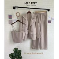 ราคา สูทสาวอวบ กางเกงสาวอวบ สูทคลุมแขนยาว กางเกงขายาว สายเดี่ยว (18458731597)