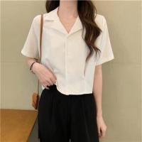 ราคา RF studio ท็อปส์ซู CROP TOPS เสื้อเชิ๊ตแขนสั้นปกฮาวายทรงสั้น เอวจั๊ม เสื้อครอป เอวลอยเกาหลี สไตล์มินิมอลสำหรับผู้หญิง (17383237989)