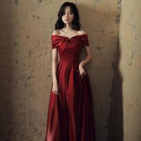 ราคา Glary Star ชุดเดรสงานเลี้ยงเจ้าสาวสีแดงไวน์หมั้นชุดราตรีงานแต่งงานยาวซาตินเปิดไหล่ชุดเดรสงานเลี้ยง (17858662607)