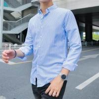 ราคา TAILOR เสื้อเชิ้ตลายทางสีน้ำเงินและสีขาวผู้ชายแขนยาวเวอร์ชั่นเกาหลีเทรนด์สลิมฟิตหล่อชายหนุ่มร้อยชายชุดลำลองเสื้อโค้ท (19898674429)