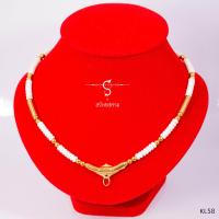 ราคา KL58 สร้อยห้อยพระ ราหูทอง คั่นเม็ดขาว เม็ดทองเลเซอร์ เลือกความยาวได้ l สร้อยพระ ห้อยพระ พระ กะลา เชือกร่ม ลายไทย (1047318520)