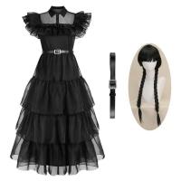 ราคา Adult Kid Wednesday Addams Cosplay Costumes Black Dresses Halloween Costumes for Women Vestido Role Play Clothing Wig Uniform wfst4 (20682335353)