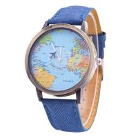 ราคา นาฬิกาข้อมืออะนาล็อกควอตซ์ทรงกลมสายผ้ายีนส์แผนที่โลกแบบย้อนยุคสำหรับทุกเพศ (9930674136)
