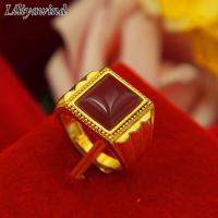 ราคา Liliyawind Gorgeous Plated 18K Gold Domineering Black Red Green Agate Men Rings G1R (9689210816)