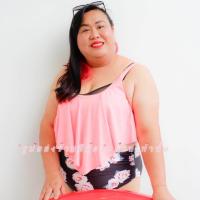 ราคา ทูพีชเสื้อชมพูกางเกงลายดอกกุหลาบดำ ชุดว่ายน้ำคนอ้วน ฟ230 231 232 233 สินค้าพร้อมส่ง (16948562682)