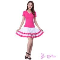 ราคา เสื้อยืดผู้หญิงกระโปรงสั้นชุด2ชิ้น เครื่องแต่งกายสแควร์แดนซ์เต้นรำละติน กางเกงบ็อกเซอร์ในตัว กระโปรงเอวยางยืดไซส์ใหญ่ (18299919537)