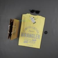 ราคา เสื้อยืดของผู้ชายนำเข้าจาก Wrangler USA เสื้อยืดนำเข้าแขนสั้นสีเหลือง (21254461763)