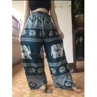 ราคา กางเกงลายช้าง สีเขียว ทรงขาปล่อย ผ้านิ่ม ใส่สบาย (18557399739)