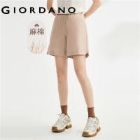 ราคา GIORDANO ผู้หญิง ผ้าฝ้ายลินินธรรมชาติทอสีทึบเอวยางยืดกางเกงขาสั้นลำลองบาง Free Shipping 05403323 (18311597022)
