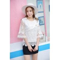 ราคา FON เสื้อลูกไม้แต่งผ้าแก้ว เสื้อคอกลมแขนกระดิ่ง มีไซร้รอบอก38 46 9904 2 (19297882675)